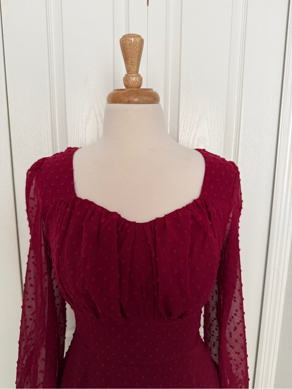Belle Pogue Burgundy Swiss Dot Dress – Size Small - Picture 5 of 8